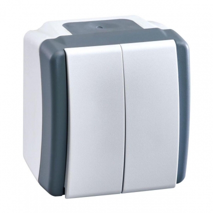 Выключатель Mono Electric Octans IP54 двухклавишный бело-серый 154-020001-102 в современном стиле, цвет серый