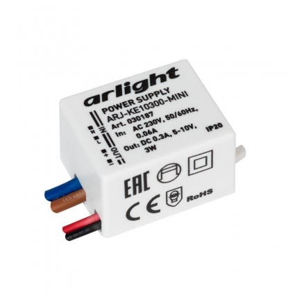 Драйвер Arlight ARJ-KE10300-Mini 5-10V 3W IP20 0,3A 030187, цвет белый