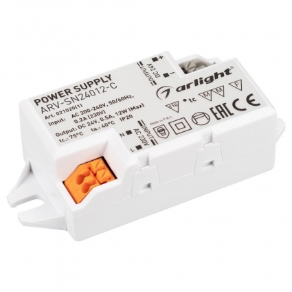 Блок питания Arlight ARV-SN24012-C 24V 12W IP20 0,5A 021020(1), цвет белый