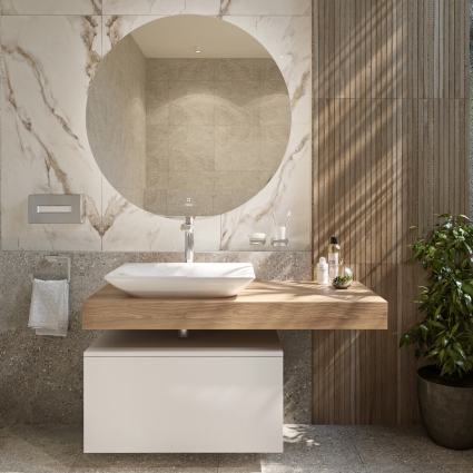 Мебель для ванной с раковиной Duravit Viu 60: столешница 120, дуб французский, без отверстий + тумба 80, подвесная, матовая