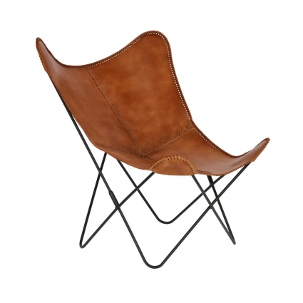 Стул-кресло La Forma Flynn Brown leather chair коричневого цвета 77x100x93 см,  стиль лофт