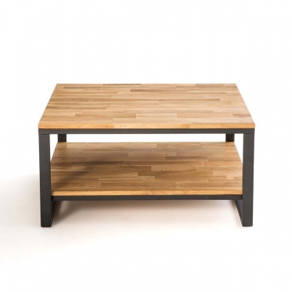 Журнальный квадратный La Redoute Hiba из дуба и стали 80x80x40 см,  стиль скандинавский