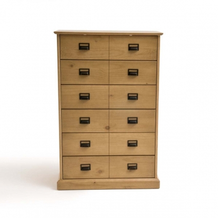 Комод высокий из массива сосны с ящиками La Redoute Lindley коричневого цвета, 84x42x127 см,  стиль современный