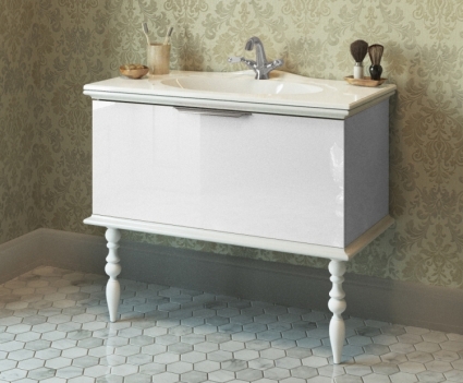 Тумба с раковиной Edelform Decora 100 белый глянец, с ящиками, с доводчиками