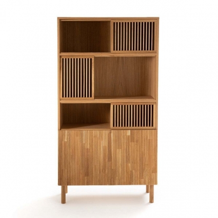 Шкаф книжный из дуба La Redoute Bilbao бежевого цвета 90x37x168 см,  стиль скандинавский