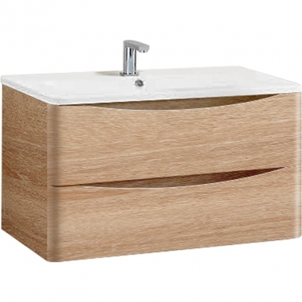 Тумба с раковиной Vincea Roberta 80 подвесная W.Oak, с ящиками,  в современном стиле