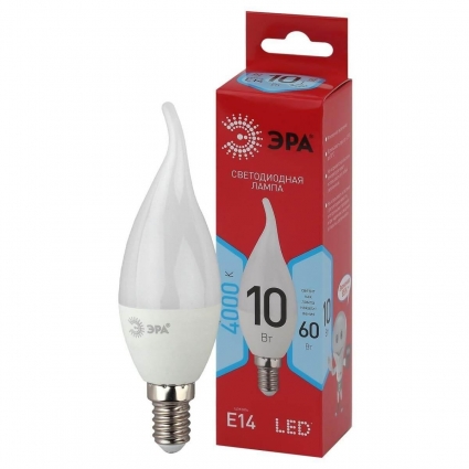 Лампа светодиодная ЭРА E14 10W 4000K матовая LED BXS-10W-840-E14 R Б0051849 цвет белый, мощность 6 Вт