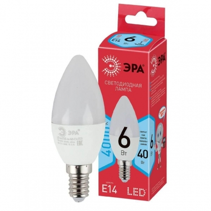 Лампа светодиодная ЭРА E14 6W 4000K матовая LED B35-6W-840-E14 R Б0051057 цвет белый