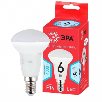 Лампа светодиодная ЭРА E14 6W 4000K матовая LED R50-6W-840-E14 R Б0050700 цвет белый