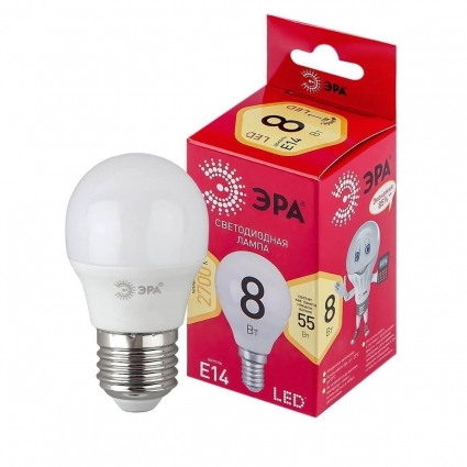 Лампа светодиодная ЭРА E14 8W 2700K матовая LED P45-8W-827-E14 R Б0050697 цвет белый