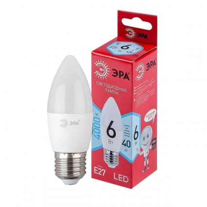Лампа светодиодная ЭРА E27 6W 4000K матовая LED B35-6W-840-E27 R Б0050232 цвет белый