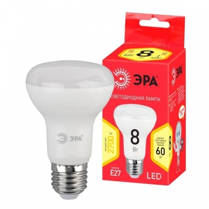Лампа светодиодная ЭРА E27 8W 2700K матовая LED R63-8W-827-E27 R Б0050701 цвет белый