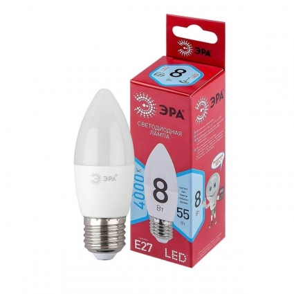 Лампа светодиодная ЭРА E27 8W 4000K матовая LED B35-8W-840-E27 R Б0050695 цвет белый