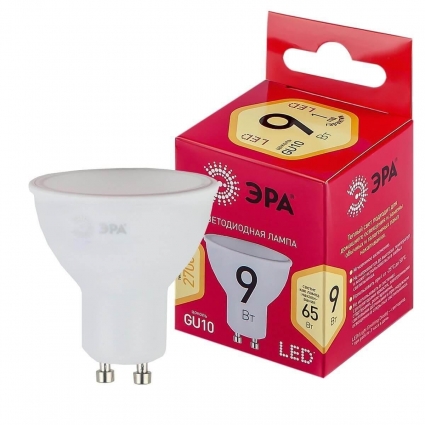 Лампа светодиодная ЭРА GU10 9W 2700K матовая LED LED MR16-9W-827-GU10 R Б0050691 цвет белый