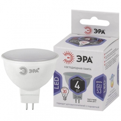 Лампа светодиодная ЭРА GU5.3 4W 6000K матовая LED MR16-4W-860-GU5.3 Б0049068 цвет белый
