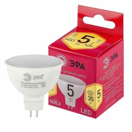 Лампа светодиодная ЭРА GU5.3 5W 2700K матовая LED MR16-5W-827-GU5.3 R Б0050230 цвет белый