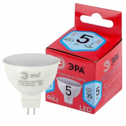 Лампа светодиодная ЭРА GU5.3 5W 4000K матовая LED LED MR16-5W-840-GU5.3 R Б0049639 цвет белый