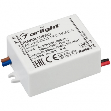 Драйвер Arlight ARJ-KE40250-PFC-Triac-A 27-40V 10W IP44 0,25A 028780, цвет белый