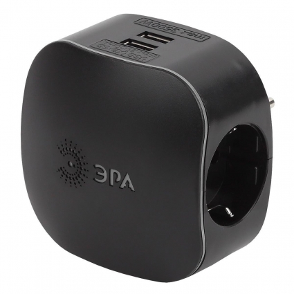 Сетевой разветвитель ЭРА 2xUSB SP-3e-USB-Black Б0046364 цвет черный, мощность 3500 Вт