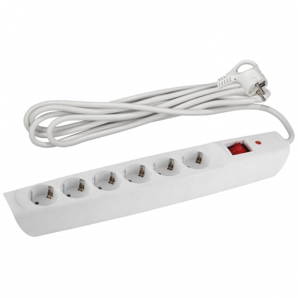 Сетевой фильтр ЭРА 6гн 2м с/з SFX-6es-2m-W Б0044023 цвет белый, мощность 2200 Вт