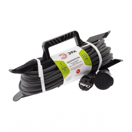 Удлинитель силовой ЭРА 1гн 10м с/з UFx-1e-3x2,5-10m-IP44(kg) Б0050870, цвет черный, мощность 3500 Вт