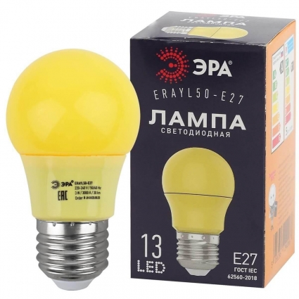 Лампа светодиодная ЭРА E27 3W 3000K желтая ERAYL50-E27 Б0049581 цвет желтый, мощность 6 Вт