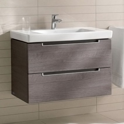 Тумба с раковиной Villeroy & Boch Subway 2.0 80 eiche graphit, с ящиками, подвесная