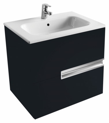 Тумба с раковиной Roca Victoria Nord Black Edition 60 черная, с ящиками, подвесная