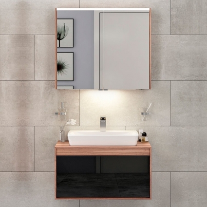 Мебель для ванной VitrA Metropole 80 сливовое дерево, черный акрил, подвесная, с ящиками