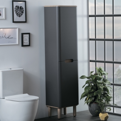 Шкаф-пенал VitrA Sento 40 L, с бельевой корзиной, матовый антрацит, подвесной, с дверками