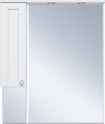 Зеркало Misty Латте 85 L c подсветкой, белая эмаль, с дверками, с доводчиками
