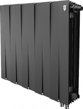 Радиатор биметаллический Royal Thermo Piano Forte 500 VDR noir sable, 10 секций, черный, на площадь 21 кв.м., 80x10x59.1 см