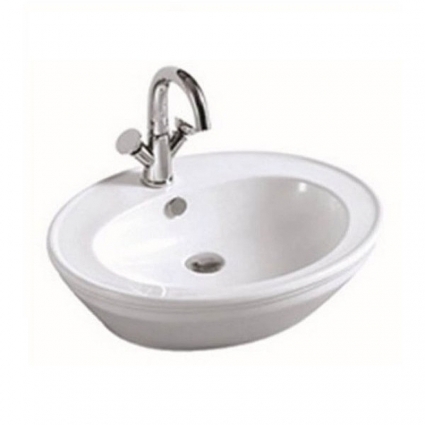 Раковина CeramaLux Lux Classic 2150G 60 x 48 x 16 см накладная, белая, золото, на столешницу