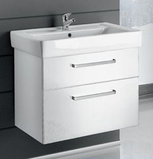 Тумба с раковиной Dreja Q max S 80 белый глянец, с ящиками, подвесная