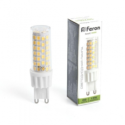 Лампа светодиодная Feron G9 13W 4000K прозрачная LB-436 38153 цвет прозрачный