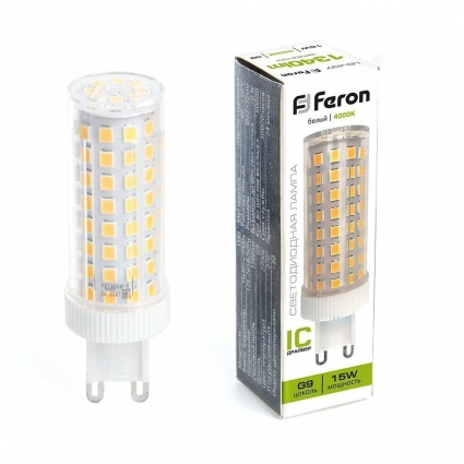 Лампа светодиодная Feron G9 15W 4000K прозрачная LB-437 38213 цвет прозрачный