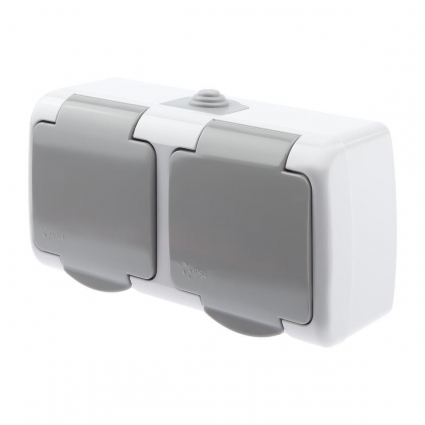 Розетка двойная ЭРА Intro Atlantic Schuko 2x2P++E 16A 250V с крышкой 5-203-03 Б0051060, в современном стиле, цвет серый