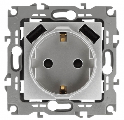 Розетка Эра Elegance 2P E со шторками 16A 250V 2xUSB 14-4109-03 Б0047869 в современном стиле