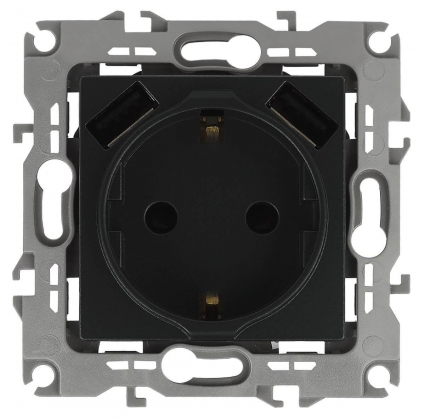Розетка Эра Elegance 2P E со шторками 16A 250V 2xUSB 14-4109-05 Б0047871 в современном стиле
