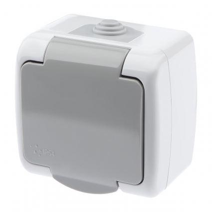 Розетка ЭРА Intro Atlantic Schuko 2P+E 16A 250V с крышкой 5-201-03 Б0050945, в современном стиле, цвет серый