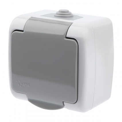 Розетка ЭРА Intro Atlantic Schuko 2P+E 16A 250V со шторками с крышкой 5-202-03 Б0050946, в современном стиле, цвет серый