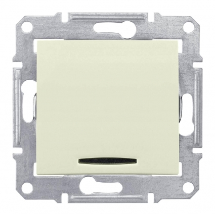 Выключатель кнопочный с синей подсветкой Schneider Electric Sedna 10A 250V SDN1600147, в современном стиле, цвет бежевый