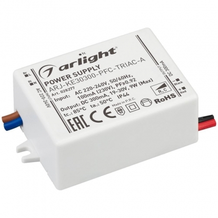 Драйвер Arlight  ARJ-KE30300-PFC-Triac-A 19-30V 9W IP44 0,3A 028277, цвет белый