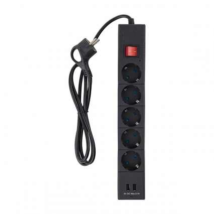 Сетевой фильтр Duwi 2хUSB 5гн 1,5м с/з 32591 8, цвет черный, мощность 2200 Вт