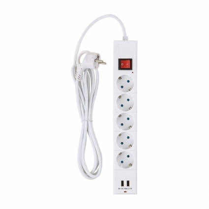 Сетевой фильтр Duwi 2хUSB 5гн 3м с/з 32592 5 цвет белый, мощность 2200 Вт