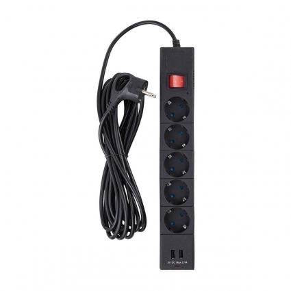 Сетевой фильтр Duwi 2хUSB 5гн 5м с/з 32589 5 цвет черный, мощность 2200 Вт