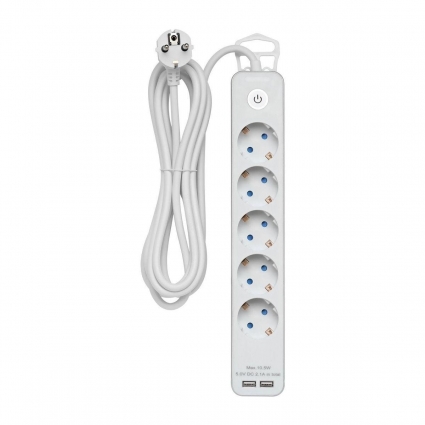 Удлинитель Duwi 2хUSB 5гн 3м с/з 32068 5 цвет белый, мощность 3680 Вт