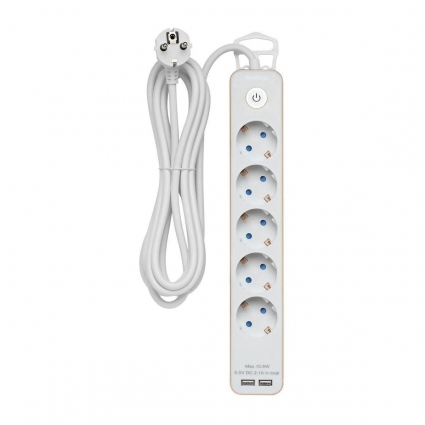 Удлинитель Duwi 2хUSB 5гн 3м с/з 32070 8 цвет белый, мощность 3680 Вт