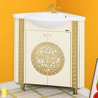 Тумба с раковиной Misty Olimpia Lux 60 угловая, бежевая патина, с дверками, с доводчиками