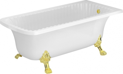 Ванна из искусственного камня Migliore Olivia 25447 174x80 белая, золото, прямоугольная, пристенная